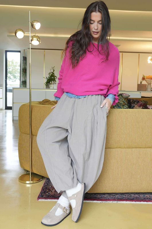 Conrad Batwing Ruffle Cuff Knit Hot Pink